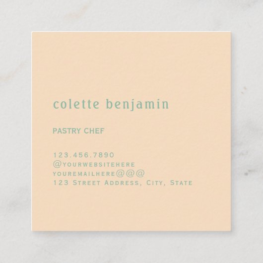 Minimalist Modern Turquoise-Green & Pale Peach スクエア名刺 (裏面)