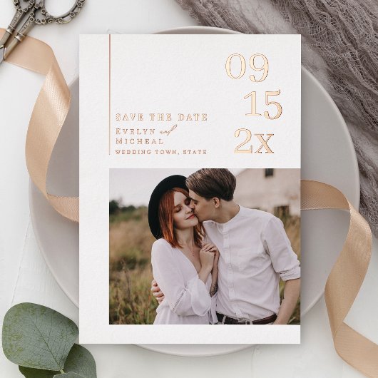 Minimalist Modern Typography Photo Save The Date 箔招待状