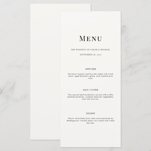 Minimalist Modern Typography Wedding Menu Card メニュー (正面/裏面)