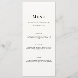 Minimalist Modern Typography Wedding Menu Card メニュー