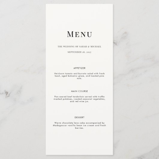Minimalist Modern Typography Wedding Menu Card メニュー (正面)