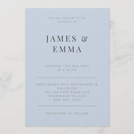 Minimalist Modern Wedding Dusky Blue 招待状 (正面)