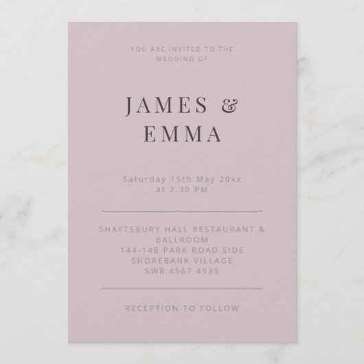 Minimalist Modern Wedding Dusky Rose 招待状 (正面)