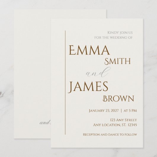 Minimalist Modern Wedding Invitation 招待状 (正面/裏面)