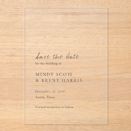 Minimalist Modern Wedding Save the Date アクリル招待状 (正面)