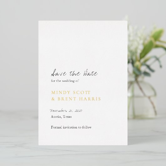 Minimalist Modern Wedding Save the Date 箔招待状 (立ち正面)