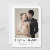 Minimalist Modern Weddings Heart Love & Thanks サンキューカード (正面)
