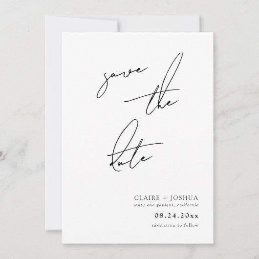 Minimalist Modern & Whimsical Script Save the Date 招待状 (正面)