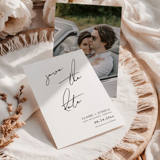Minimalist Modern & Whimsical Script Save the Date 招待状