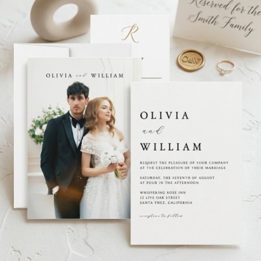 Minimalist Modern White Elegant Photo Wedding  招待状