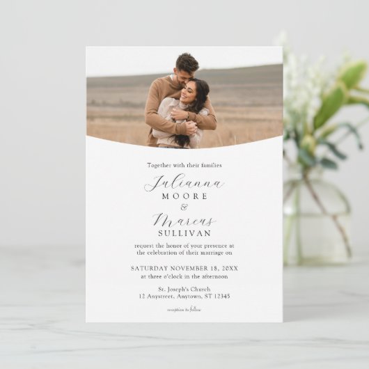 Minimalist Modern White Photo Wedding 招待状 (スタンド正面)