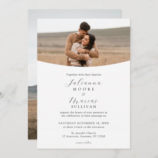 Minimalist Modern White Photo Wedding 招待状 (正面/裏面)