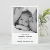 Minimalist Modern White Typewriter Photo Birth 案内状 (スタンド正面)