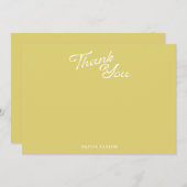 Minimalist Modern Yellow Retro Script Baby Shower サンキューカード (正面/裏面)