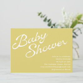 Minimalist Modern Yellow Retro Script Baby Shower 招待状
