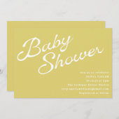 Minimalist Modern Yellow Retro Script Baby Shower 招待状 (正面/裏面)