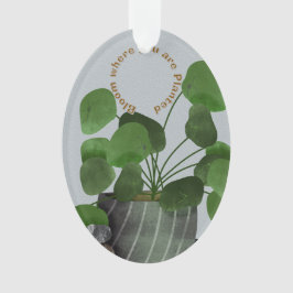 Minimalist Money Plant - Acrylic Oval Ornament オーナメント