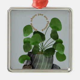 Minimalist Money Plant - Premium Square Ornament メタルオーナメント