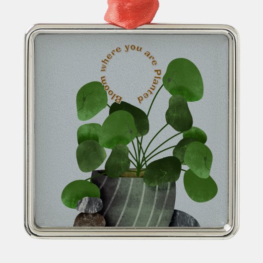Minimalist Money Plant - Premium Square Ornament メタルオーナメント (正面)