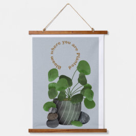 Minimalist Money Plant -Wood Topped Wall Tapestry 吊り下げ型タペストリー
