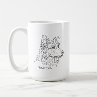 Minimalist Monochrome Border Collie Line Art コーヒーマグカップ