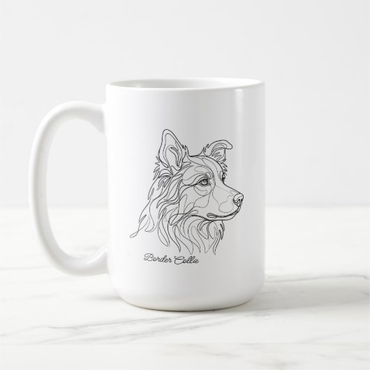 Minimalist Monochrome Border Collie Line Art コーヒーマグカップ (左)