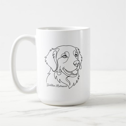 Minimalist Monochrome Golden Retriever Line Art コーヒーマグカップ (左)