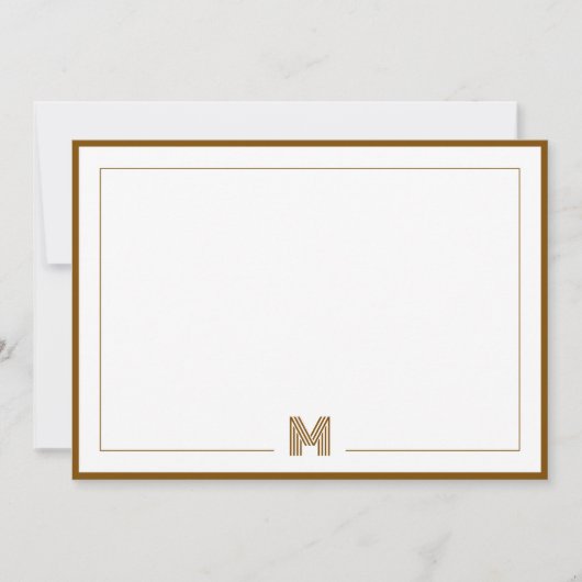 Minimalist Monogram Brown Double Border Stationery ノートカード (正面)