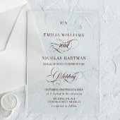 Minimalist Monogram Burgundy Red Wedding アクリル招待状