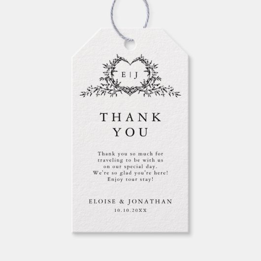 Minimalist Monogram Calligraphy Crest Wedding ギフトタグ (正面)