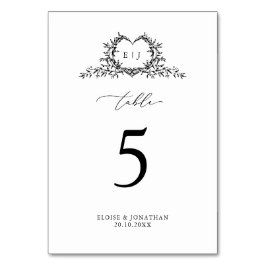 Minimalist Monogram Calligraphy Crest Wedding テーブルナンバー