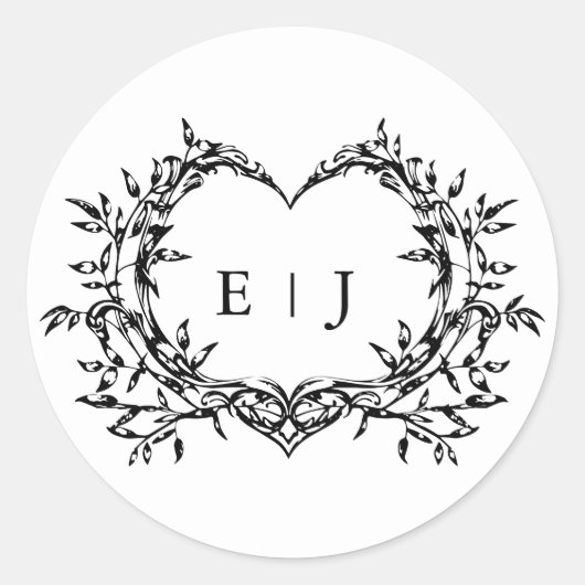 Minimalist Monogram Calligraphy Crest Wedding ラウンドシール (正面)