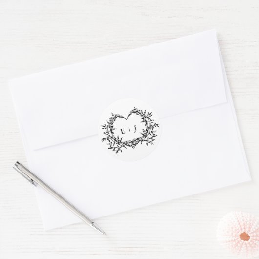 Minimalist Monogram Calligraphy Crest Wedding ラウンドシール (封筒)
