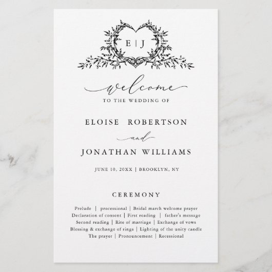 Minimalist Monogram Calligraphy Wedding Program (正面)