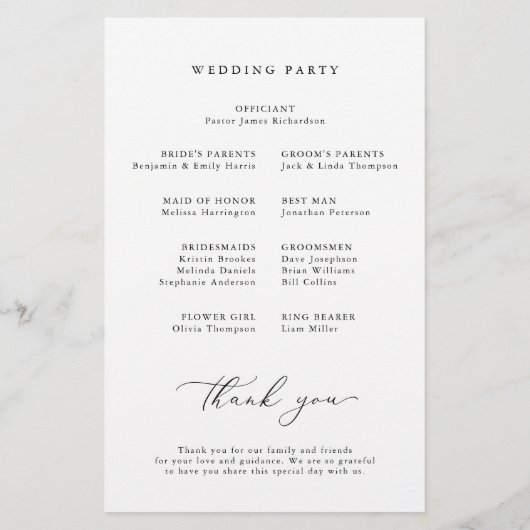 Minimalist Monogram Calligraphy Wedding Program (裏面)