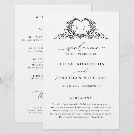 Minimalist Monogram Calligraphy Wedding Program (正面/裏面)