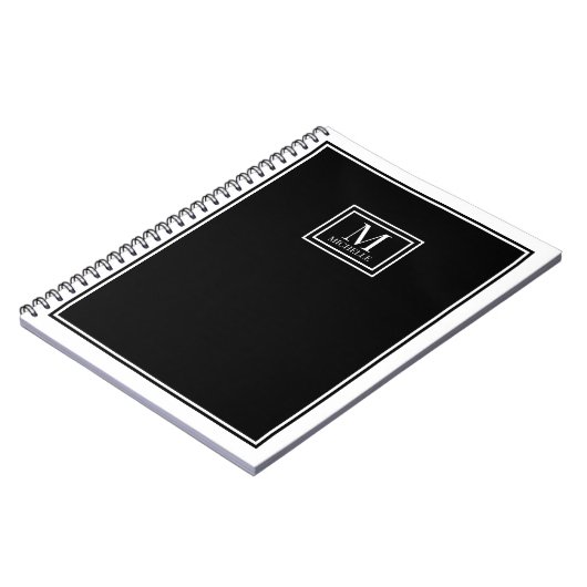 Minimalist Monogram Chic Double Boarder Black ノートブック (左側)