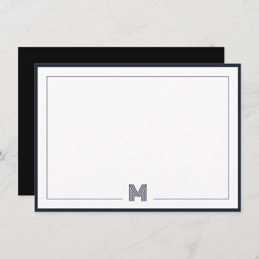 Minimalist Monogram Double Border Stationery ノートカード (正面/裏面)