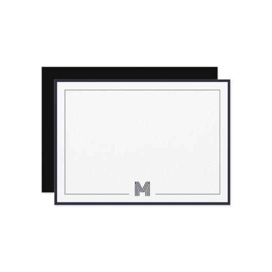 Minimalist Monogram Double Border Stationery ノートカード (正面/裏面インサイチュ)