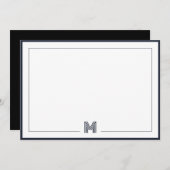 Minimalist Monogram Double Border Stationery ノートカード (正面/裏面)