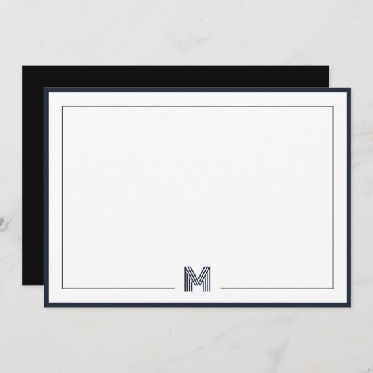 Minimalist Monogram Double Border Stationery ノートカード (正面/裏面)