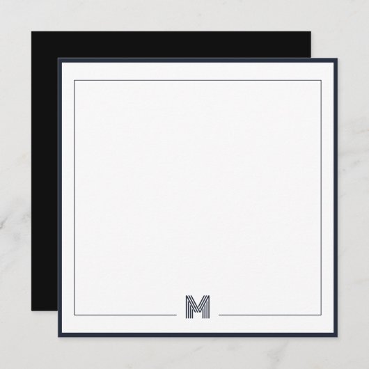 Minimalist Monogram Double Border Stationery ノートカード (正面/裏面)