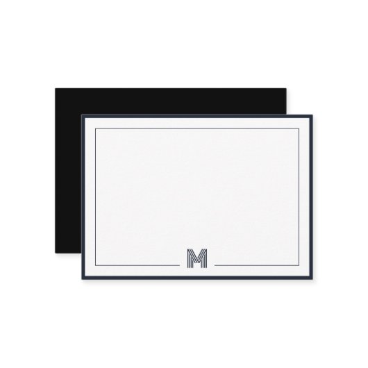Minimalist Monogram Double Border Stationery ノートカード (正面/裏面インサイチュ)