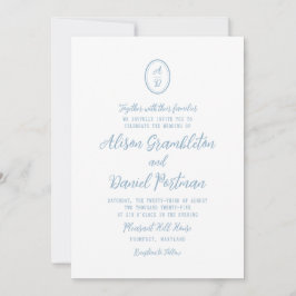Minimalist Monogram Dusty Blue Wedding Invitation 招待状