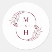 Minimalist Monogram Elegant Burgundy Wedding Favor ラウンドシール (正面)
