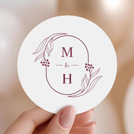 Minimalist Monogram Elegant Burgundy Wedding Favor ラウンドシール