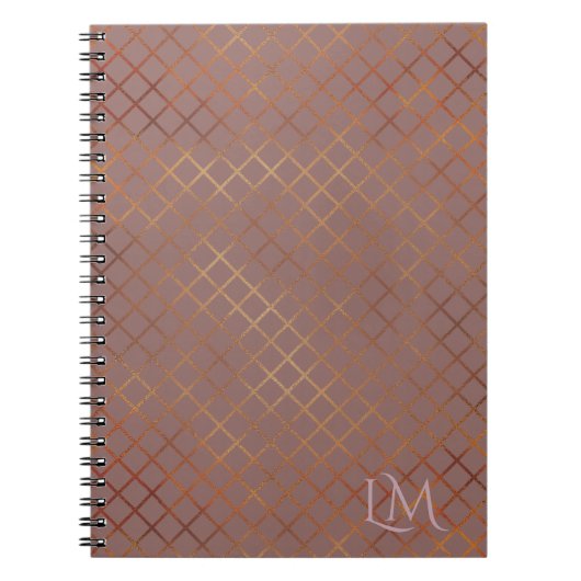 Minimalist Monogram Gold & Dark Rose Taupe  ノートブック (正面)