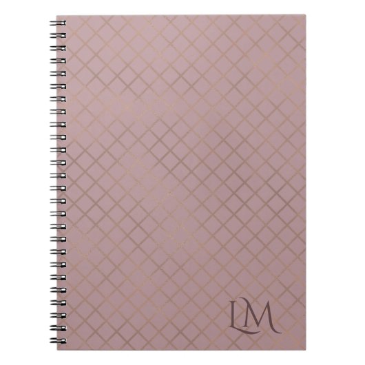Minimalist Monogram Gold & Pastel Pink Taupe  ノートブック (正面)