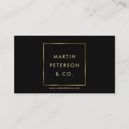 Minimalist Monogram | Gold Square Frame on Black 名刺 (正面)
