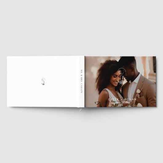 Minimalist Monogram Leaf Modern Photo Wedding  ゲストブック (全面)